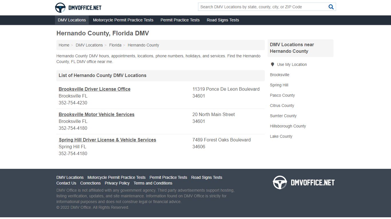 Hernando County, Florida DMV Hours, Appointments & Locations - DMV Office